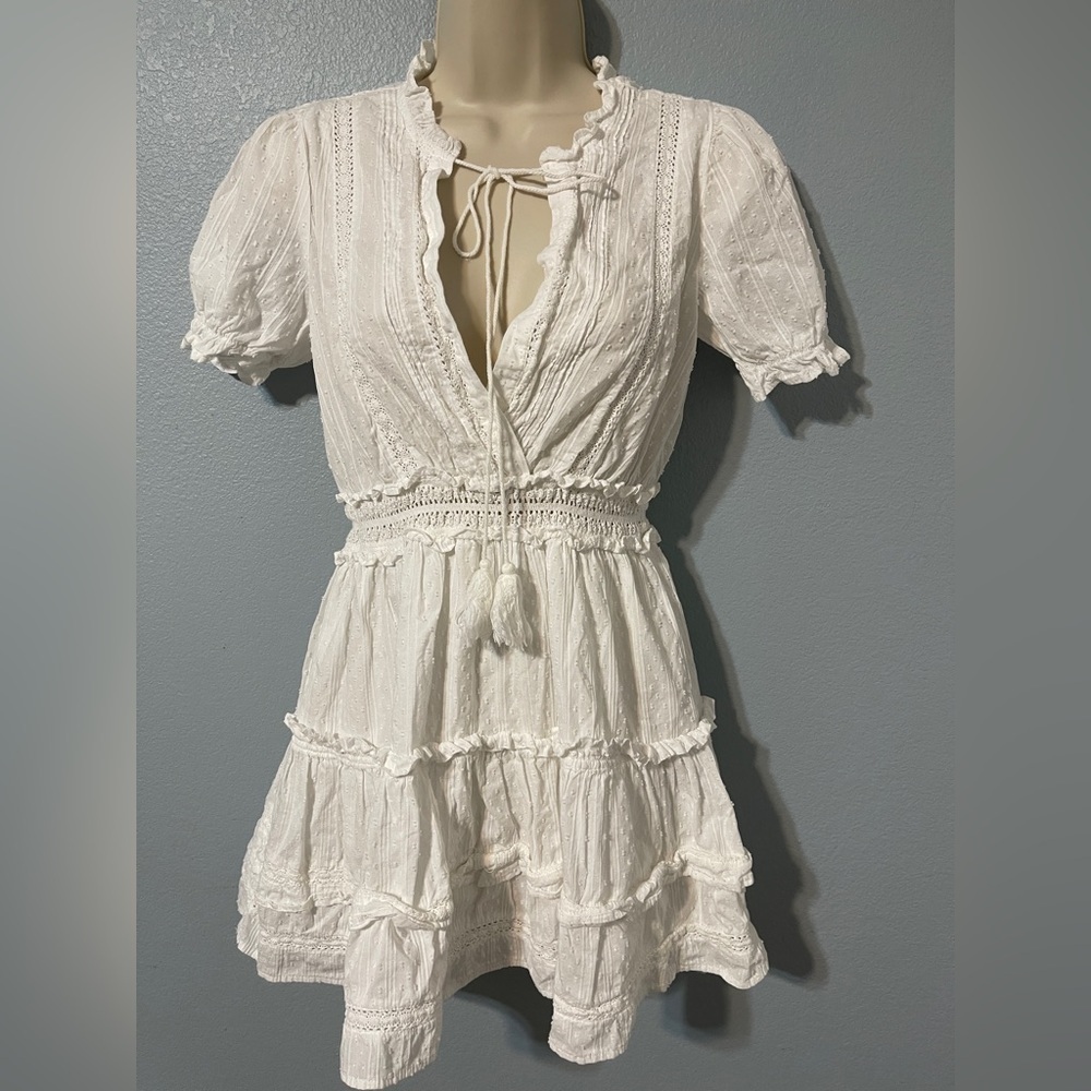 Forever 21 White Swiss Dot Lace Mini Dress Cottagecore Boho Puff Sleeve Small